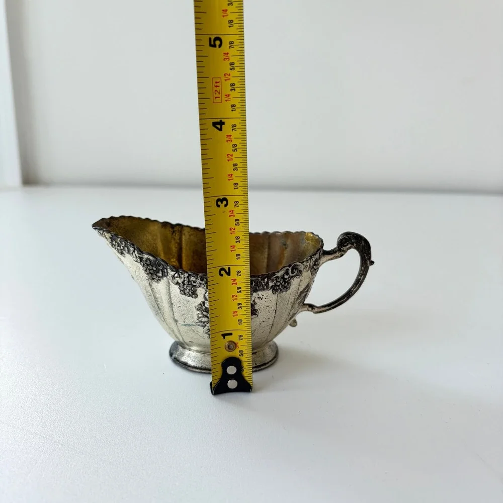 Vintage Silver Plated Creamer and Sugar Bowl Set Grape Motif Made in Japan